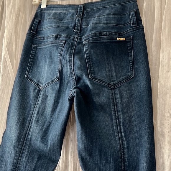 ⭐️ bebe high rise stretch blue whisking combo zipper button fly leg seam 24 - Picture 13 of 16